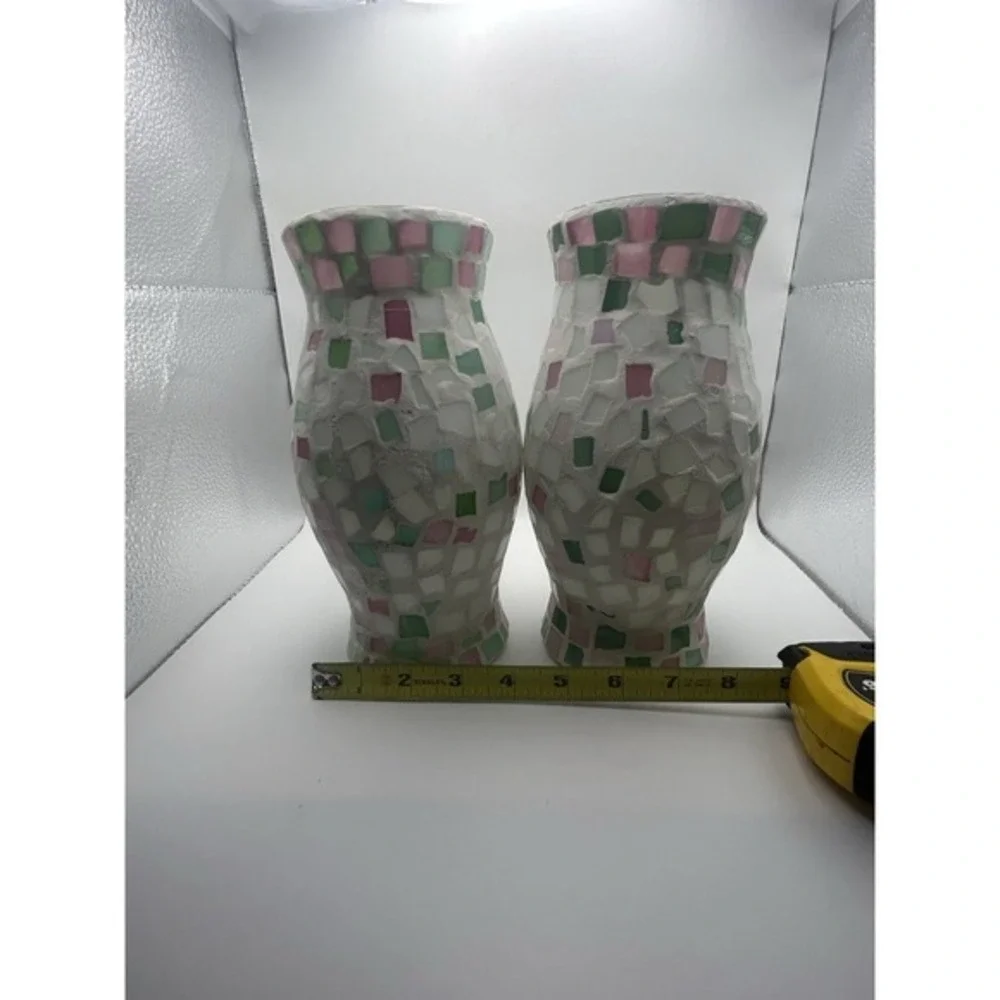 2-PC Mosaic Tile Stain Glass‎ Hurricane Candle Holders 9